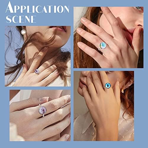 SUNNYCLUE 40Sets 80Pcs Cabochon Ring Blanks Glass Cabochons Ring Base Stainless Steel Rings Bezel Flat Round Tray Adjustable Finger Rings Findings for Women DIY Silver Color Ring Making Kits Supplies - Image 6