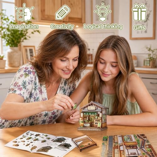 Cutefun DIY Miniature House Kit, 128 Pcs 3D Wooden Puzzle Tiny House - Image 4