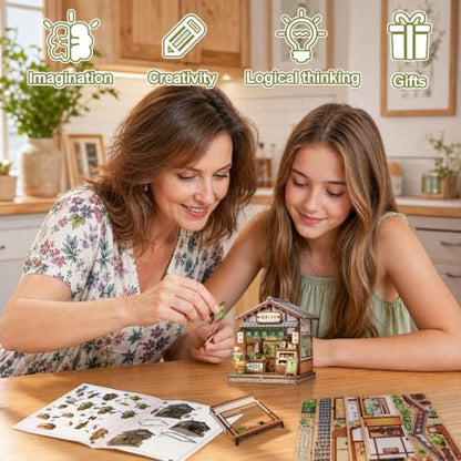 Cutefun DIY Miniature House Kit, 128 Pcs 3D Wooden Puzzle Tiny House - Image 4