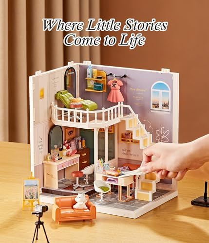 2-Story Loft Beauty Salon Kit, LED Light DIY Miniature House for Adults with Makeup Table Nail Station SPA Chair Balcony, Collectible Plastic Beauty Studio Model, Home Decor Gift for Women - Image 5