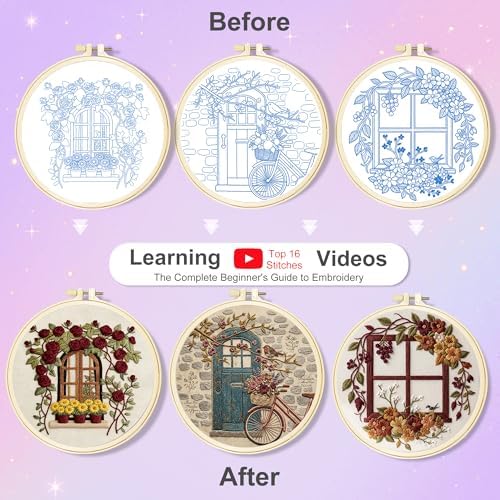 Huacan Embroidery Kit for Adults Beginners with 3 Hoops & Gift Box - Image 3