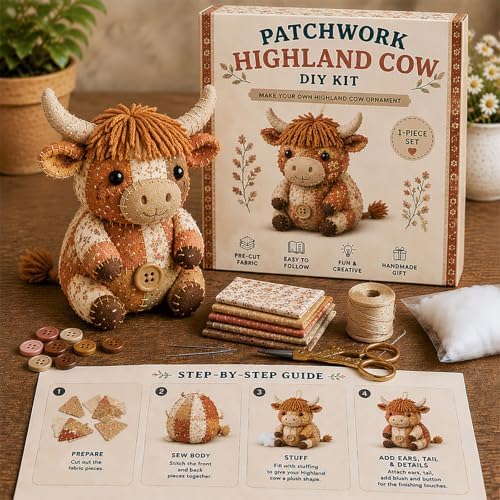 Diys Patchwork Animal Set for Adults Beginners Precuts Floral Fabric Sewing Set with Tools & Stuffing to 3D Plush - Image 7