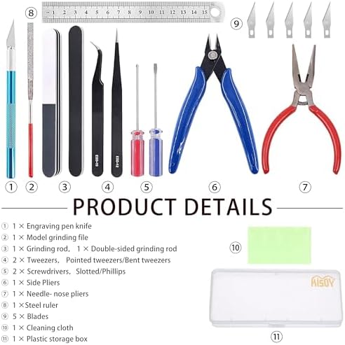Kisoy 17PCS Model Kit Tools, Gundam & Dollhouse Essential Set with Case - Hobby Tools for Building, Repairing Airplane, Car and Robot Models - Image 4