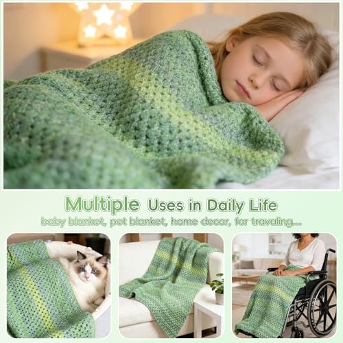 Aeelike Crochet Blanket Kit for Beginners, Easy Crochet Kit, Green Gradient - Image 5