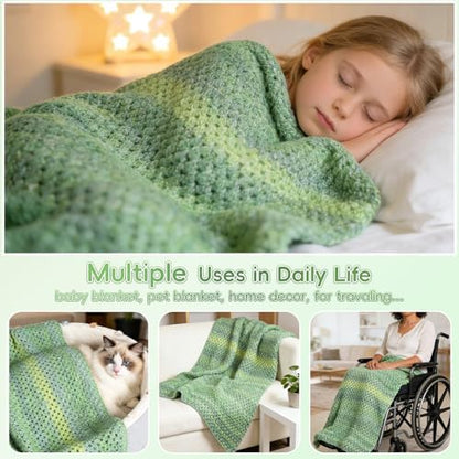 Aeelike Crochet Blanket Kit for Beginners, Easy Crochet Kit, Green Gradient - Image 5
