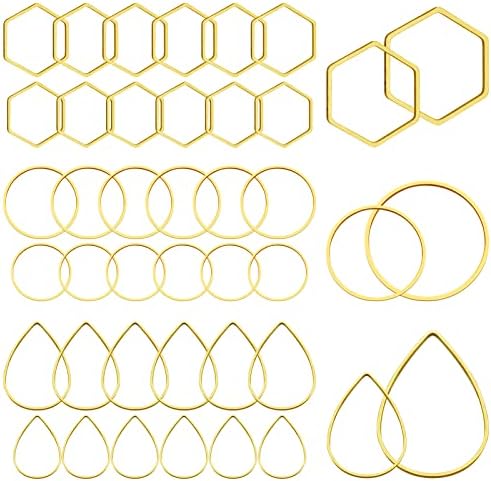 60pcs Hoop Earrings for Jewelry Making,Beading Hoops Earrings Hypoallergenic Teardrop Hexagon Round Earring Hoop Open Bezel Pendant Frame for DIY Crafts(Gold,3 Shapes) by Oubaka