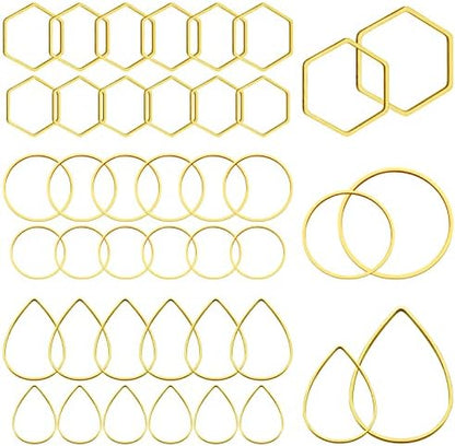 60pcs Hoop Earrings for Jewelry Making,Beading Hoops Earrings Hypoallergenic Teardrop Hexagon Round Earring Hoop Open Bezel Pendant Frame for DIY Crafts(Gold,3 Shapes) by Oubaka