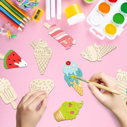 80PCS Wooden Ice Cream Cutouts Ornaments to Paint,Summer Decorations 8 Styles DIY Blank Unfinished Wood Cutouts Ornament for Crafts Hanging Decorations - Image 2