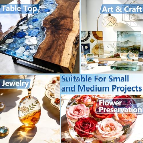 Epoxy Resin 1 Gal-Transparent Epoxy Resin Kit,Include 12 Pigments,Mica Powder and Glitter,-Clear,Low Odor,Bubble Free,Suitable for Jewelry Making,Handicrafts,Table Tops and Resin Molds (0.5gal*2) - Image 7