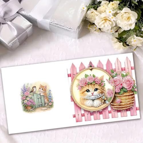 ARTopet 6Pcs Folding Greeting Card Diamond Art Painting Thank You Blessing Cards with White Envelope Rhinestones Painted Making Kits for Adults DIY Craft Holiday Gift-Cat03 - Image 4