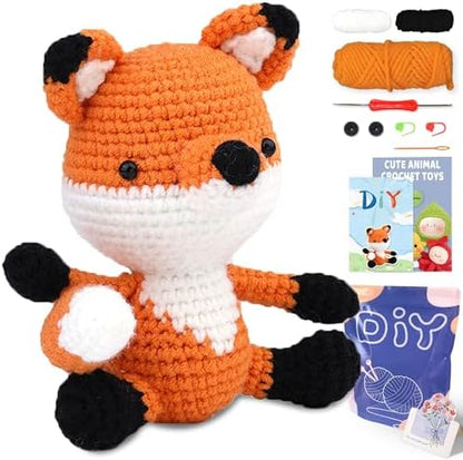 YAMAXIN Fox Crochet Kit for Beginners-Fox Animal Easy Learn to Starter Amigurumi Knitting Kit and Yarn Craft Kits for Adults DIY with Step-by-Step Video Tutorials by YAMAXIN