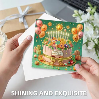 LAKEQUILL 6Pcs 5D DIY Birthday Cake Pattern Diamond Art Greeting Card Kit with Envelopes - for Adults & Beginners, Perfect for Birthday Wishes, Party Favors, Handmade Blessing Gifts - Image 4