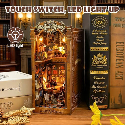 Book Nook Kit, 3D Wooden Puzzles Booknook Dollhouse with LED Light - Image 3