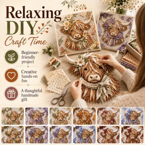 Birth Flower Highland Cow 3D Layered Fabric Art DIY Kit for Adults (U1PC) - Image 5