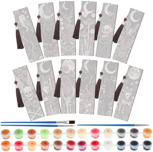 Kosiz 12 Pcs Gothic Skull Paint by Number Kit for Adult Wood Bookmark by Kosiz