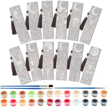 Kosiz 12 Pcs Gothic Skull Paint by Number Kit for Adult Wood Bookmark by Kosiz