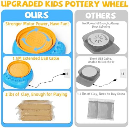 Vinkp Pottery Wheel for Kids - Complete Pottery Painting Kit Arts and Crafts for Kids Ages 8-12 with Air Dry Clay Art Supplies for Girls Boys Toys Birthday Gifts for 6 7 8 9 10 11 12 - Blue - Image 3