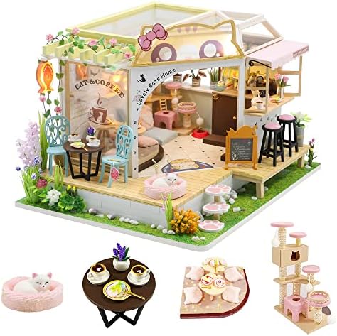 CUTEROOM DIY Miniature House Kit- Lovely Cats House, Tiny Dollhouse Wooden Furniture Kit, Mini DIY Craft Kits Creative Room for Christmas Decoration Family Friends - Image 3