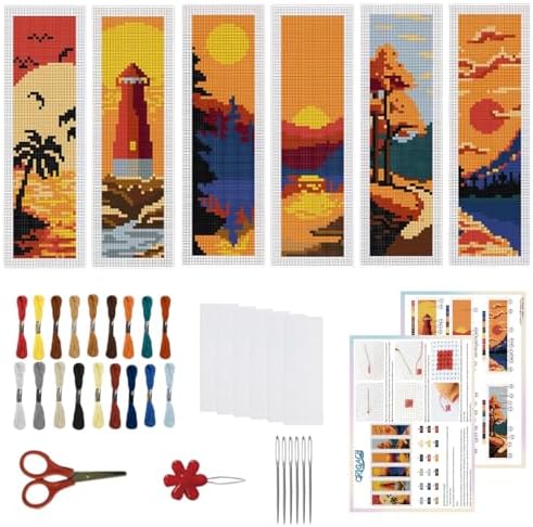 ORIGACH 6 Set Sunset Landscape Cross Stitch Bookmark Kit for Beginner by ORIGACH