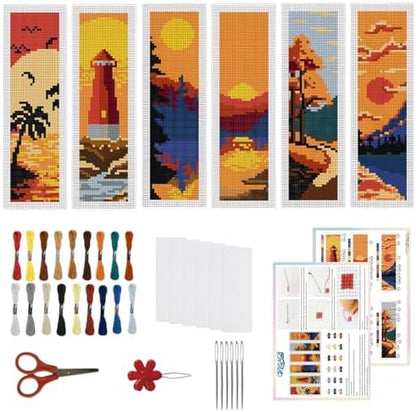 ORIGACH 6 Set Sunset Landscape Cross Stitch Bookmark Kit for Beginner by ORIGACH
