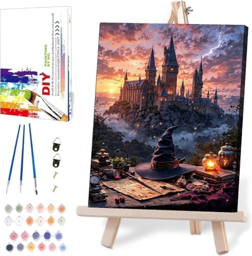 Castle Paint by Numbers Kit for Adults Framed Canvas, with Framed Canvas by FairylandJinWenn