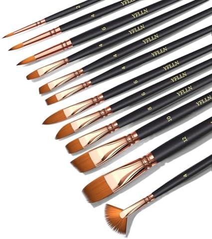 Artist Paint Brush Set，Assorted Shapes & Sizes for Acrylic, Watercolor, Oil, and Gouache, Perfect Artist Brushes for Kids, Adults Fabulous for Canvas & Fabric - for Beginners and Professionals (12) - Image 4
