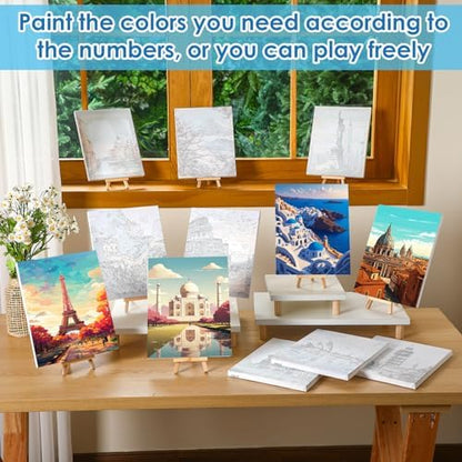 RoundFunny 12 Set Paint by Numbers Kit for Adults Cityscape Painting 8x10 - Image 3