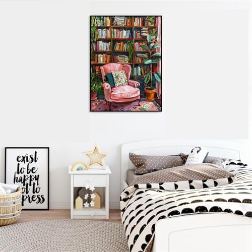 Clendo Pink Room Paint by Number for Adults Beginners, Study Room Adults Paint by Numbers Kits on Canvas, DIY Oil Painting Acrylic Paints for Home Wall Art Decor(16x20inch) - Image 5