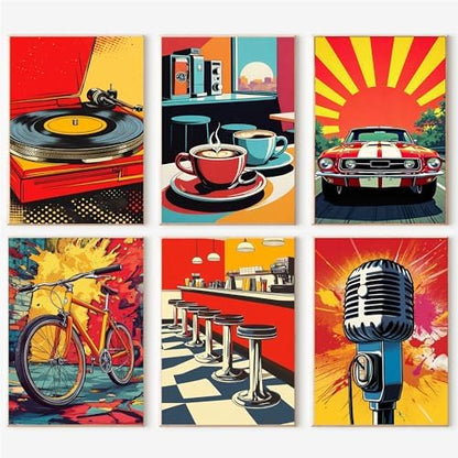 cupmod 6 Packs Vintage Paint by Numbers Kit for Adults,Retro Funny Adults Paint by Number Kits on Canvas Without Frame,Easy Acrylic Oil Painting by Numbers Kit for Home Wall Decor 9.8x13.8inch by Cupmod