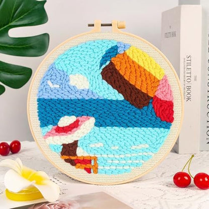 Allazone 3 Set Punch Needle Kits with Ocean Pattern, Embroidery Starter Kits Punch Needle Tool Threader Fabric, Yarn, Embroidery Hoop for Crafts, Home Decor - Image 6