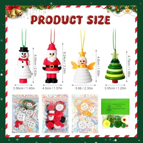 KoyunWong DIY Christmas Button Ornament Making Set, Craft Buttons Kit with Christmas Snowman/Santa/Angel/Tree, Stacked Colorful Buttons for Xmas Tree Hanging Decorations(anta Claus) - Image 3
