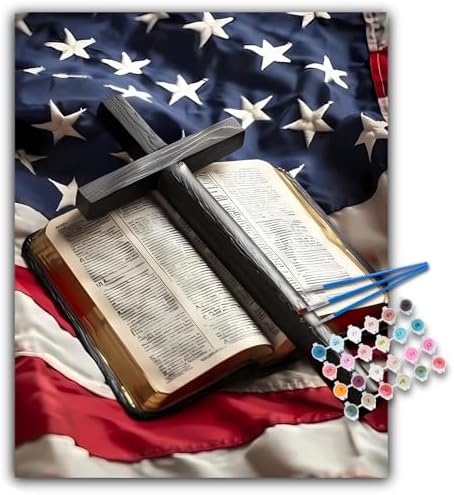 Paint by Numbers Kit for Adults, Flag Cross DIY Acrylic Canvas Painting Set by Offito