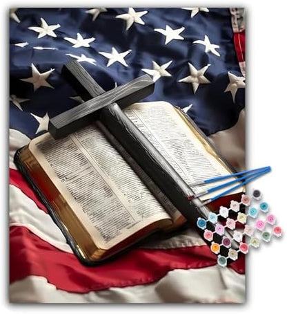 Paint by Numbers Kit for Adults, Flag Cross DIY Acrylic Canvas Painting Set by Offito