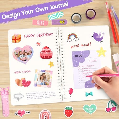 DIY Journal Kit for Girls, 7 8 9 10 Year Old Girl Birthday Gifts, Ideal Gift for Tween and Teen Girls 7-14, 74PCS Journaling Art Crafts Kit, Creativity Scrapbook Diary Supplies & Stationery Set - Image 4