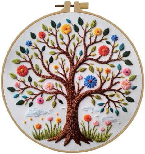 Esffaci Embroidery Kit for Adult Beginner Flower Tree Hand Embroidery Set by Esffaci