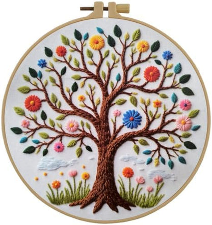 Esffaci Embroidery Kit for Adult Beginner Flower Tree Hand Embroidery Set by Esffaci