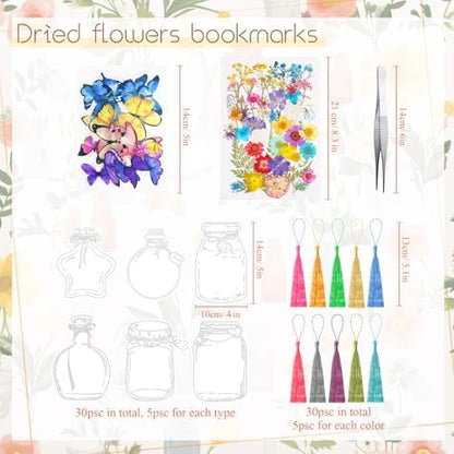 TaoBary 152 Pcs Dried Flower Bookmark Set DIY with Tassels, Rainbow Color - Image 3