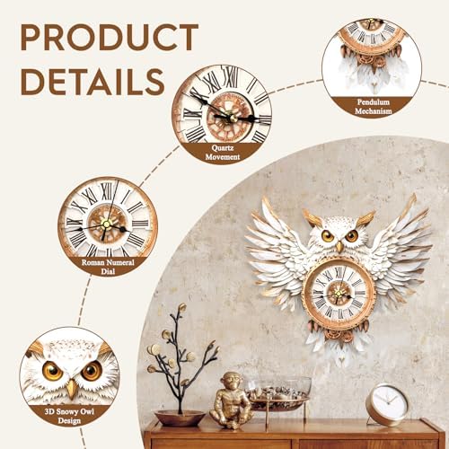 3D Puzzles for Adults Wooden Snowy Owl Clock Puzzle Adult Crafts - Image 3