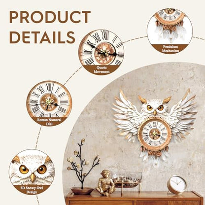 3D Puzzles for Adults Wooden Snowy Owl Clock Puzzle Adult Crafts - Image 3