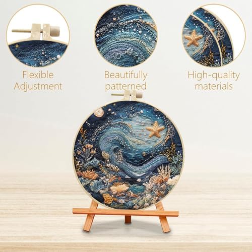 SCECALA 4 Sets Ocean Underwater Embroidery Kit, Blue Coastal Wave Themed - Image 2