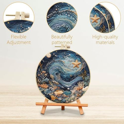 SCECALA 4 Sets Ocean Underwater Embroidery Kit, Blue Coastal Wave Themed - Image 2