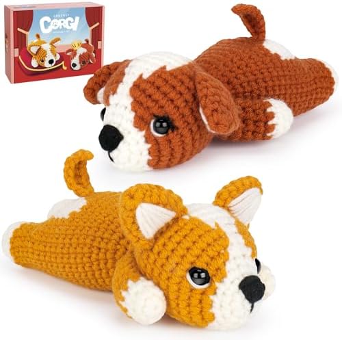 Fortuning's JDS Crochet Kit for Beginners, 2 PCS Corgi Crochet Kits by FortuningsJDS