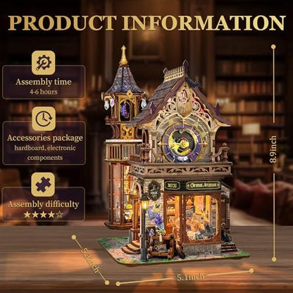 Time Magic Club Book Nook Kit with Rotating Tower, Music & Lights - Image 2