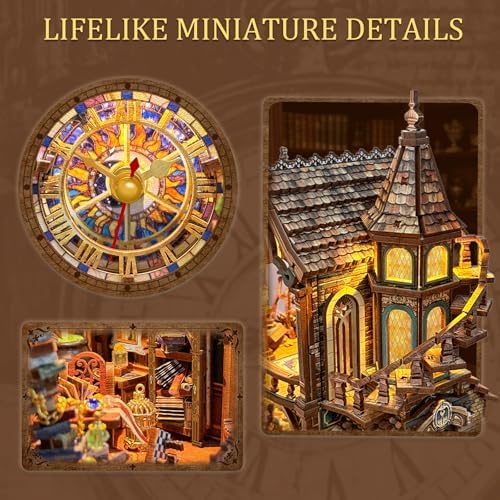 Magic Clock Tower Book Nook, Miniature Building Kit with LED Light - Image 4
