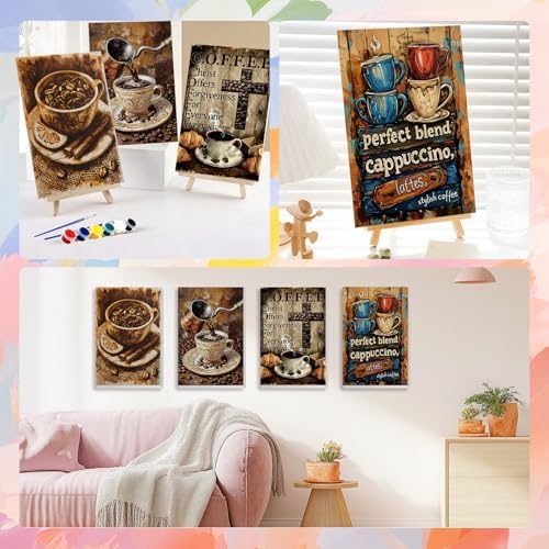 HEIBAGO 4 Pack Coffee Framed Paint by Numbers Kit for Adults Beginner, Landscape Adult Paint by Number Kits, DIY Paint by Numbers for Adults, Small Easy Acrylic Oil Painting for Wall Decor 8 x 12 Inch - Image 4