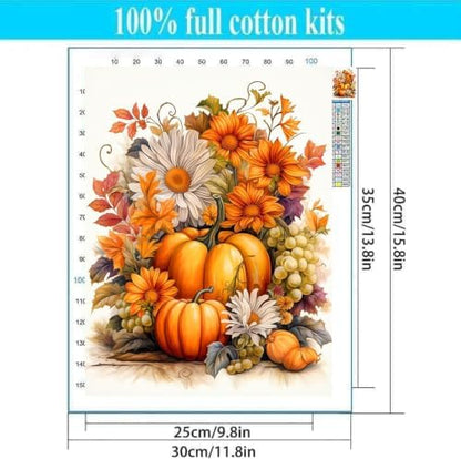 Thanksgiving Pumpkin Stamped Cross Stitch Kits for Beginners Adults - Flowers Counted Cross Stitch Kits Needlepoint Cross-Stitch Patterns Dimensions Needlecrafts Embroidery Kits Arts and Crafts - Image 2