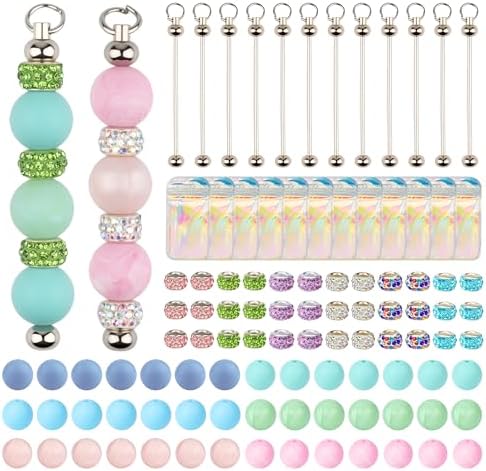 102pcs Beadable Keychains Kit Bulk for Keychain Making Set by Qoroos