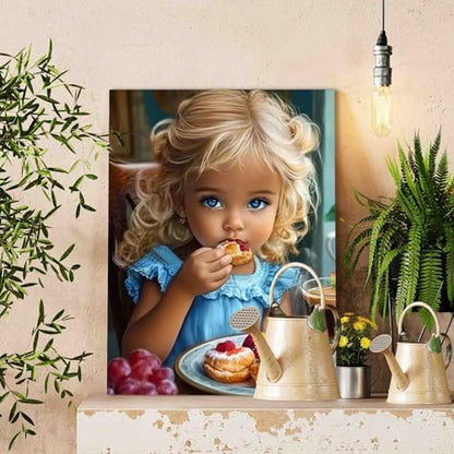 DIY Paint by Numbers for Adults African American Expression Painting Acrylic Paint Cute Little Girl DIY Oil Painting Kits Child Eating Food Canvas Wall Art Living Room Decor 16x20 Inch（DlY Frame - Image 3
