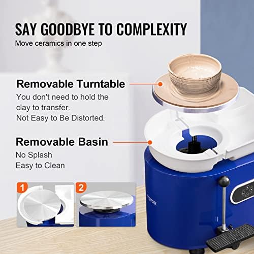 VEVOR 11in Pottery Wheel for Adults Beginners, 450W Ceramic Wheel Forming Machine With LCD Touch Screen, Adjustable 60-300RPM Speed Handle and Foot Pedal Control, 32PCS Accessory Tools Kit, Craft Gift - Image 3