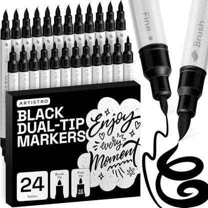 ARTISTRO 24 Black Dual-Tip Acrylic Paint Marker Pens for Drawing by ARTISTRO